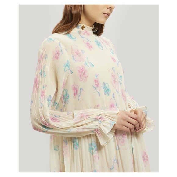 Ganni Yellow Floral Plisse Dress - Sz. 40 - Picture 3 of 11